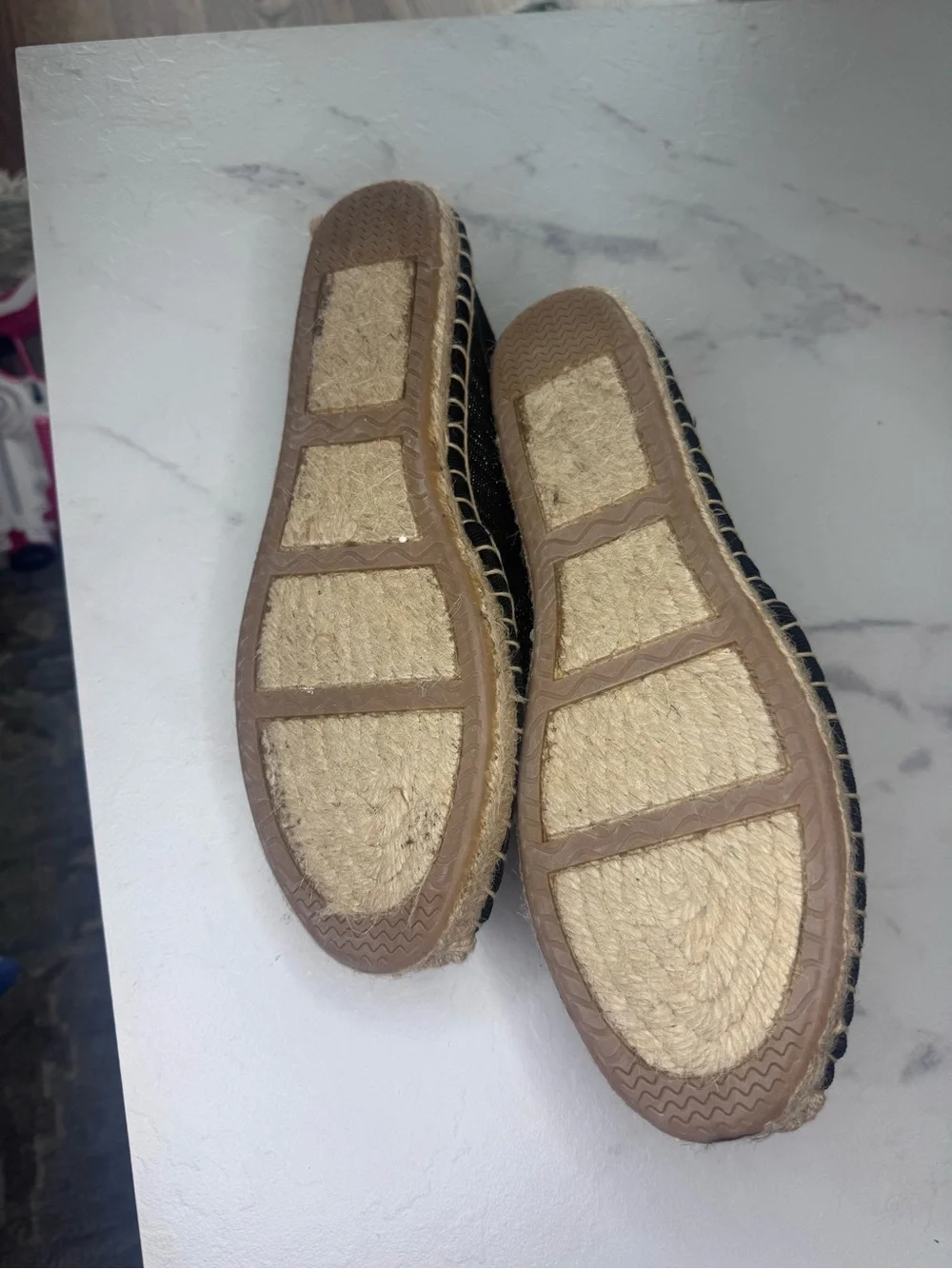 Dana Buchman Black Espadrille Slip On Flats w/ Natural Jute slides Woman’s 8.5